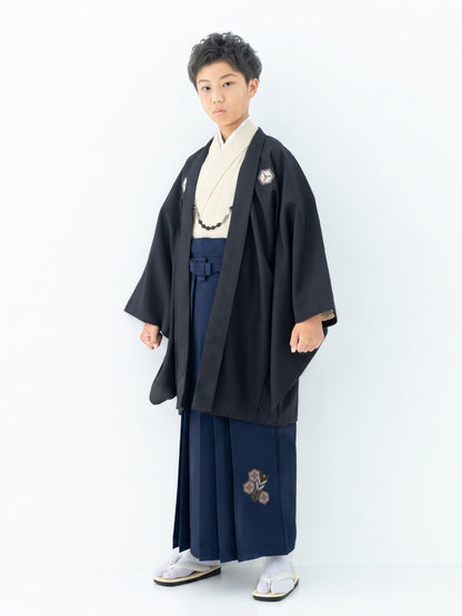 D1003nv　亀甲に矢絣/黒×ネイビー　【小学生男の子卒業式袴レンタル】