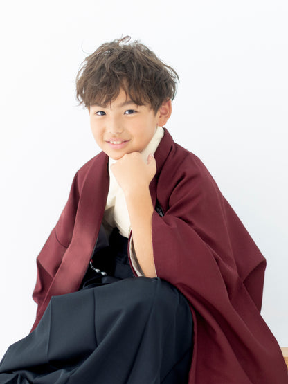 D1002nv　亀甲に矢絣/エンジ×ネイビー　【小学生男の子卒業式袴レンタル】