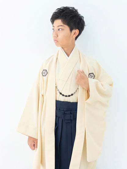 D1001nv　亀甲に矢絣/オフ×紺　【小学生男の子卒業式袴レンタル】