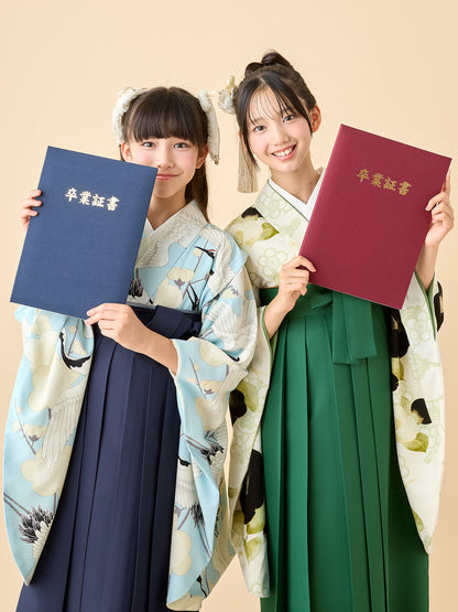 小学生 卒業袴 レンタル｜黒 × 梅椿柄 C0002｜女の子 卒業式 袴 フルセット