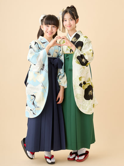 小学生 卒業袴 レンタル｜黒 × 梅椿柄 C0002｜女の子 卒業式 袴 フルセット