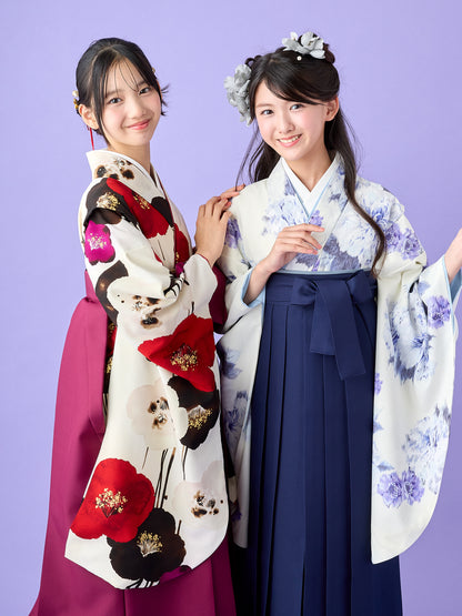 小学生 卒業袴 レンタル 女の子｜絣芍薬 スモークブルー C0025｜フルセット