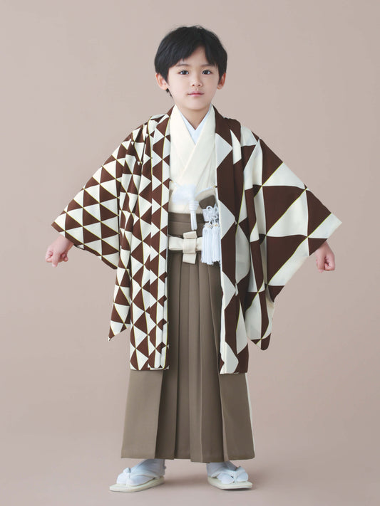 C502 ウロコ / 片身替り/茶色 七五三着物レンタル