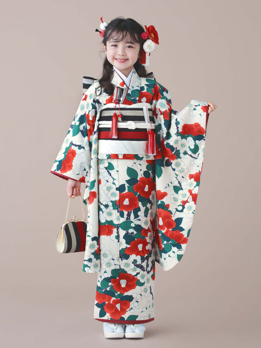 C701 梅椿 / ベージュ 七五三着物レンタル