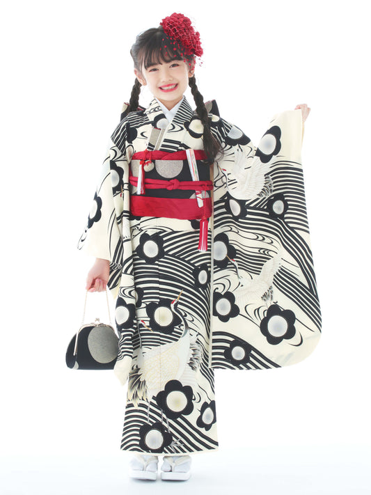 C703 吉祥梅鶴 / 黒 七五三着物レンタル