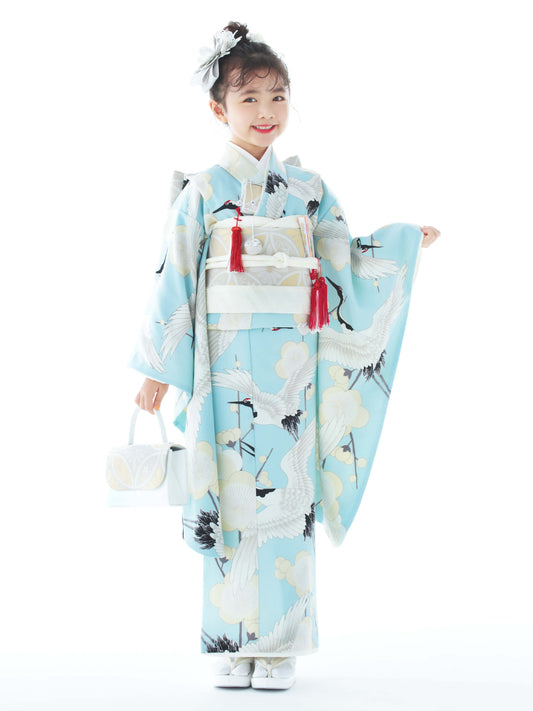C705 梅鶴 / 水色 七五三着物レンタル