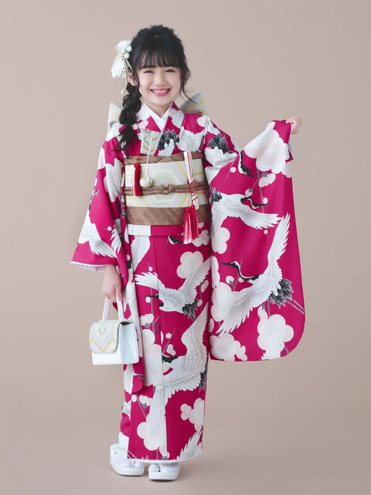 C706 梅鶴 / ピンク 七五三着物レンタル