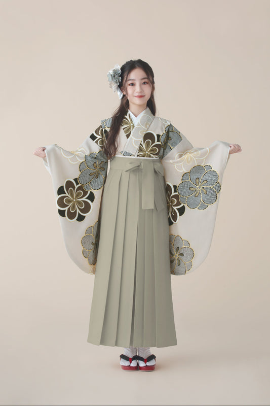 C0010 ねじり梅 / ベージュ 卒業式小学生袴レンタル