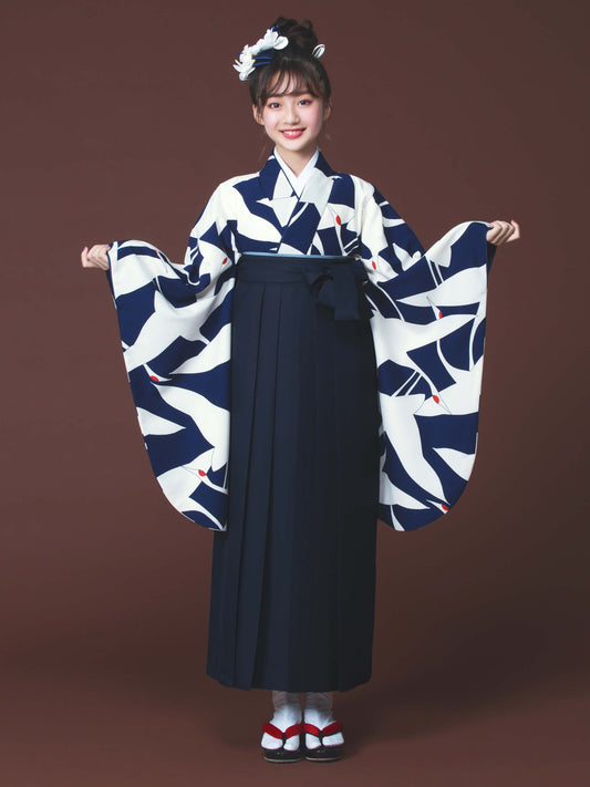C0012 シルエット鶴 / 紺 卒業式小学生袴レンタル