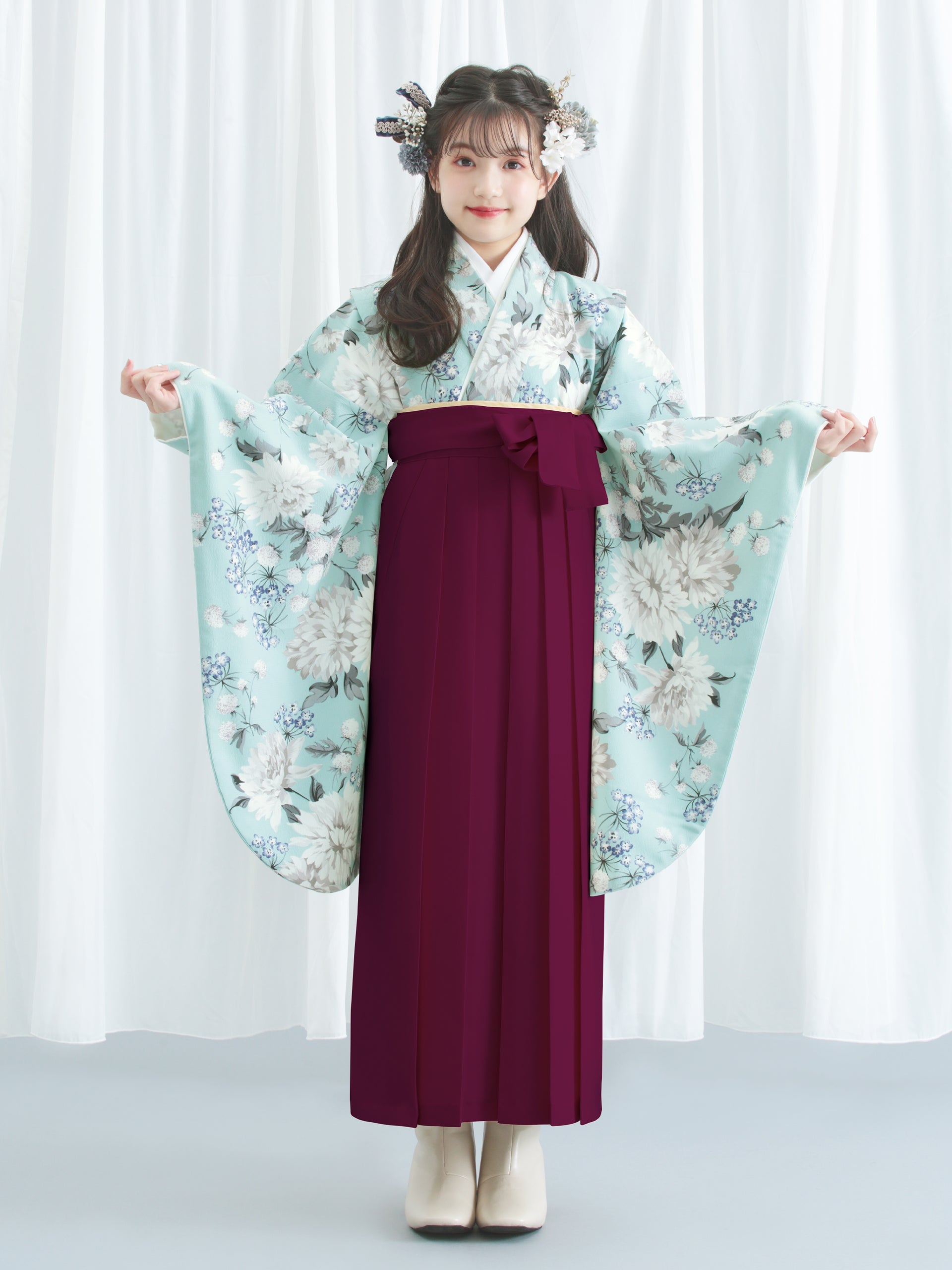 着物袴セット ジュニア用 145～154cm 小町 言うまでもなく 紫色 卒業式  