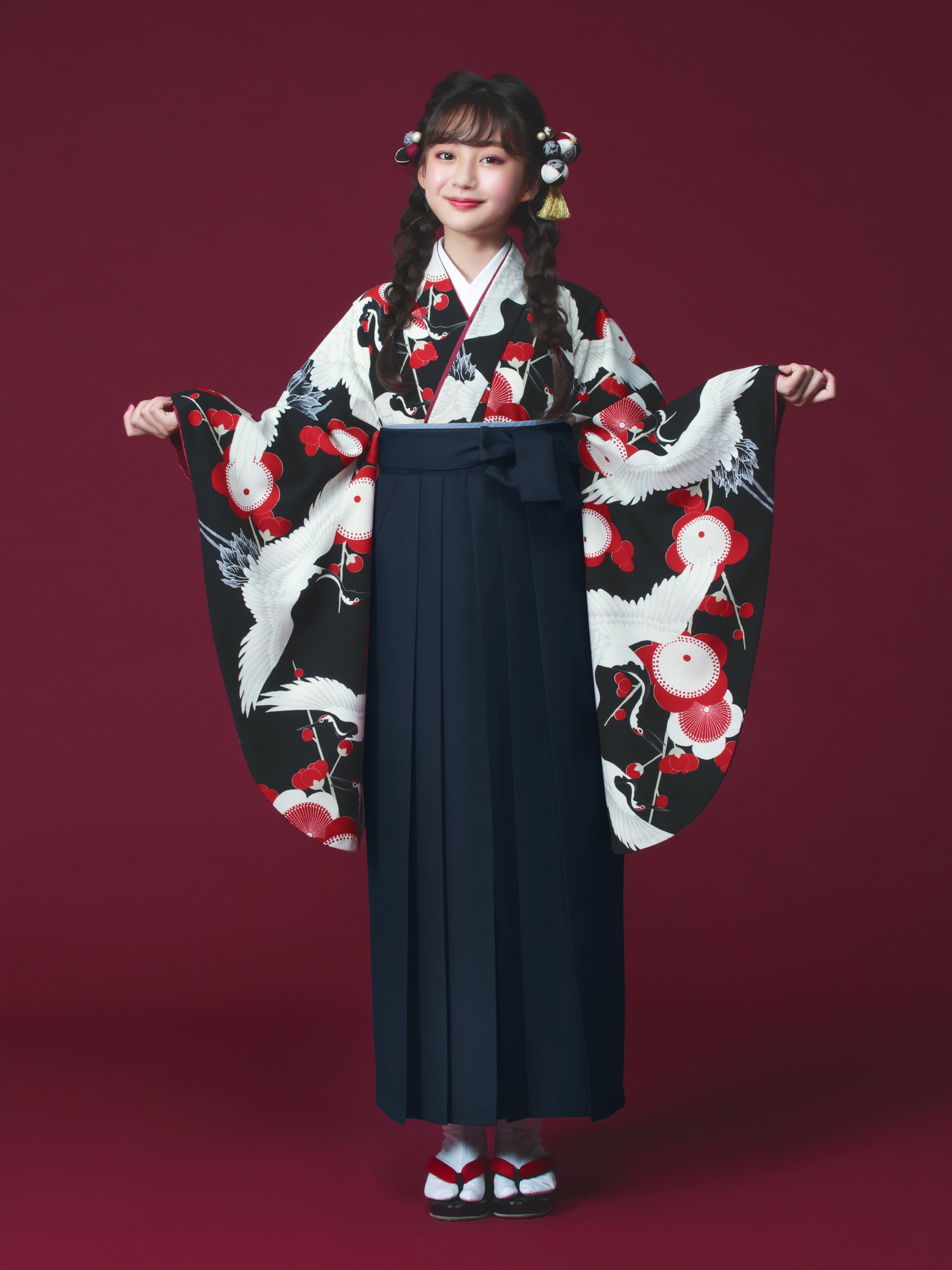 小学生袴卒業式　袴　サイズM 黒 C0017 梅鶴 / 黒 | 卒業式小学生袴レンタル | tententen – tententen