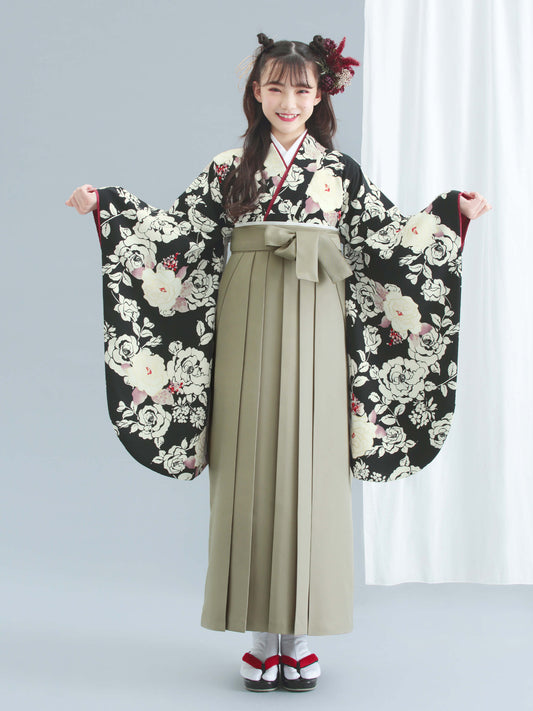 C0019 バラ / 黒 卒業式小学生袴レンタル