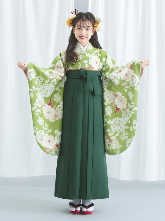 C0020 バラ / 緑 卒業式小学生袴レンタル